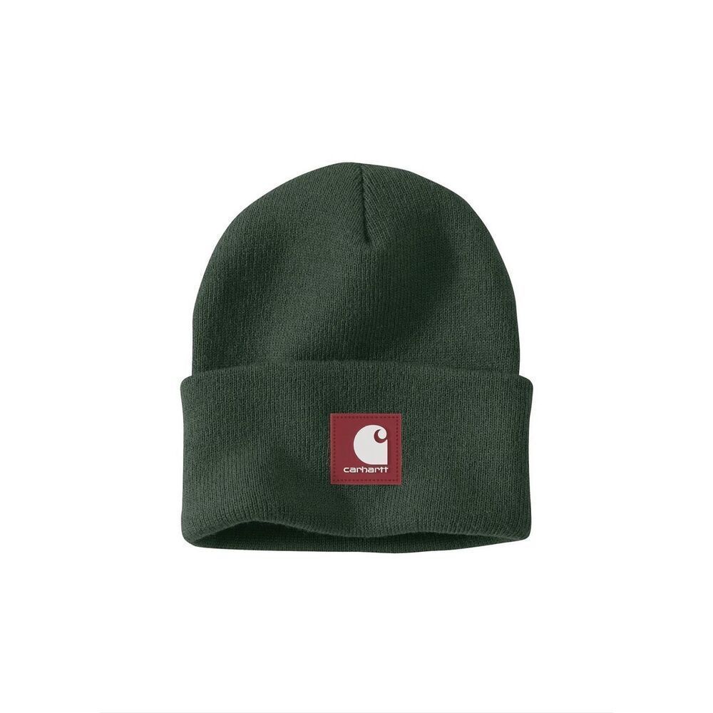 CARHARTT Mountain View Green Knit Rubber Patch Beanie